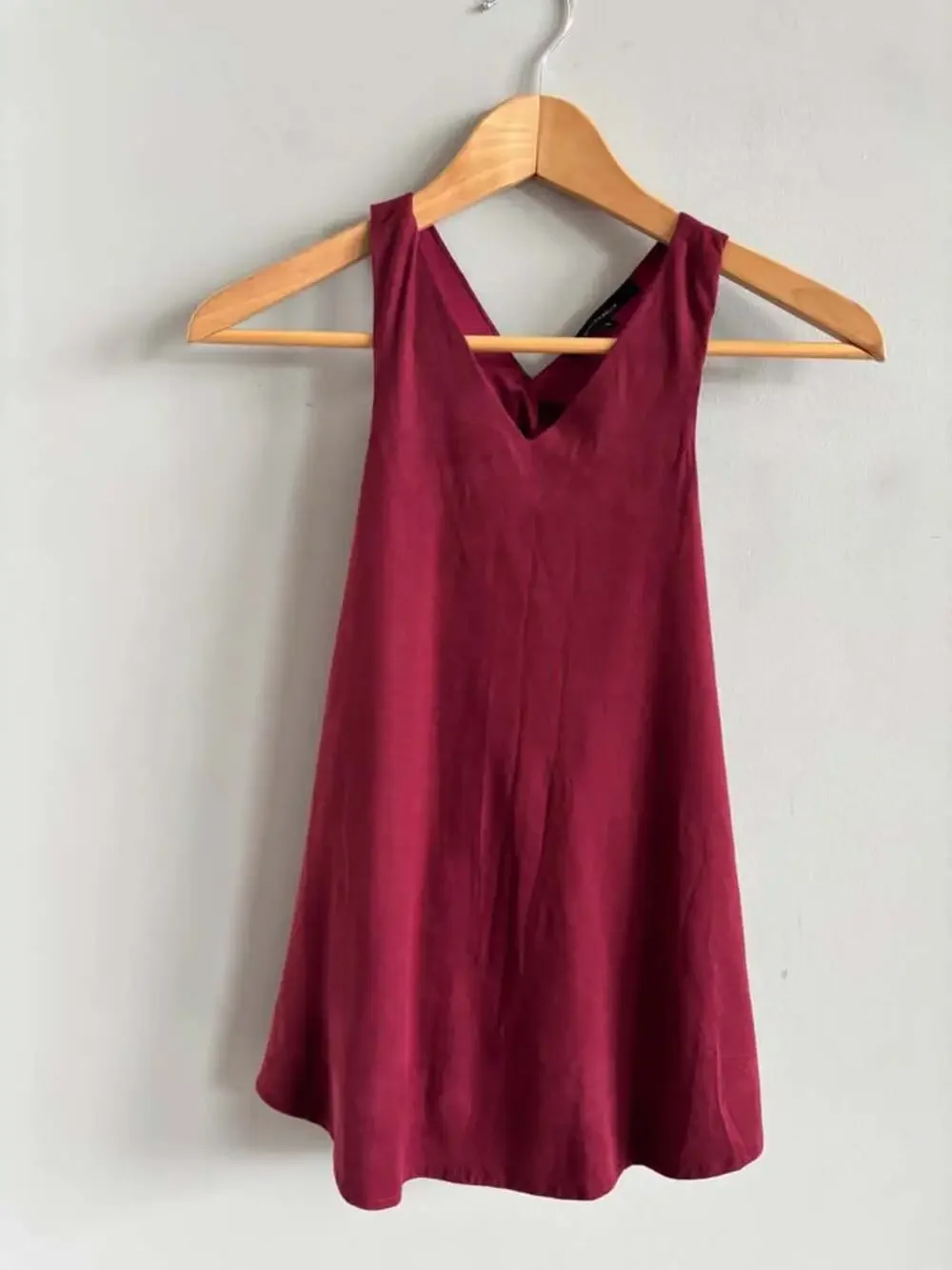 Olivaceous Burgundy Maroon Draped Cowl Open Back Racerback Top Blouse Size M